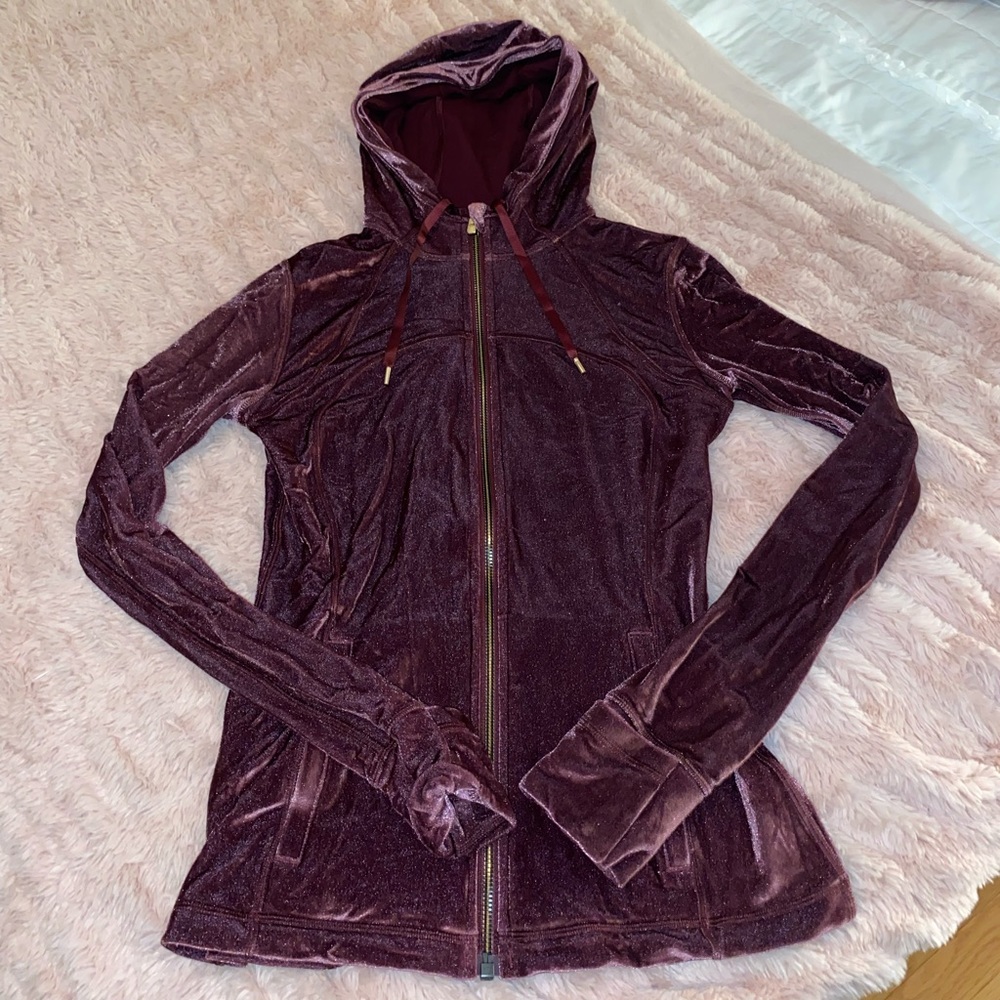 Lululemon velvet dark purple jacket with gold details